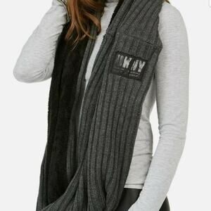 DKNY Fleece-Lined Knit Infinity Scarf Great Gift dark gray